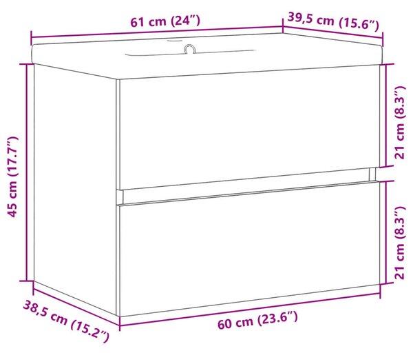 VidaXL Antik Fa Mosdószekrény - Beépített Mosdó - 61x39,5x49 cm