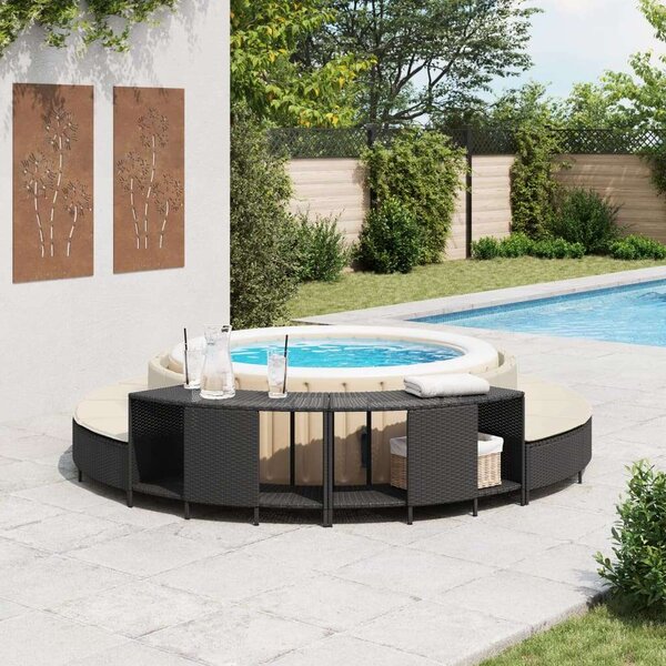 VidaXL Pezsgőfürdő Tárolópolc - 2 db - Fekete Polyrattan - 112x45x55cm