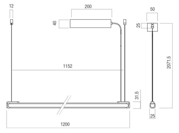 Crisp – homokfekete LED függőlámpa, 1200 mm horizontal