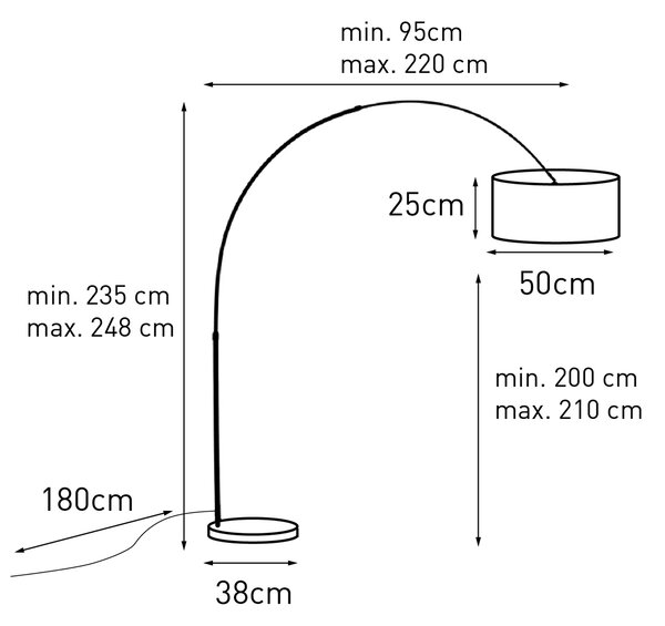 Sárgaréz állólámpa fehér és bézs csíkos lámpabúrával 50cm - XXL