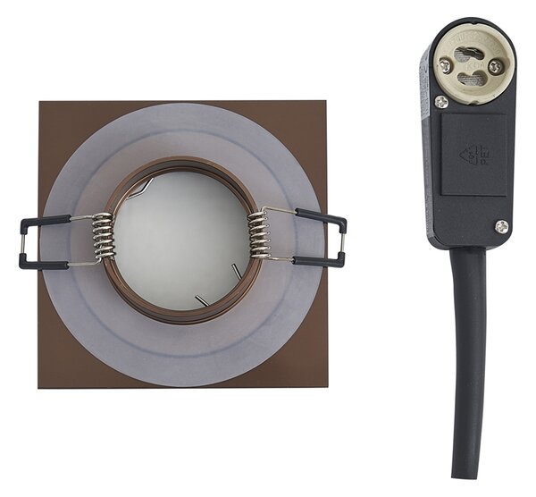 6 darabos modern süllyesztett spotlámpa szett sötét bronz négyzet alakú IP44 - Qure