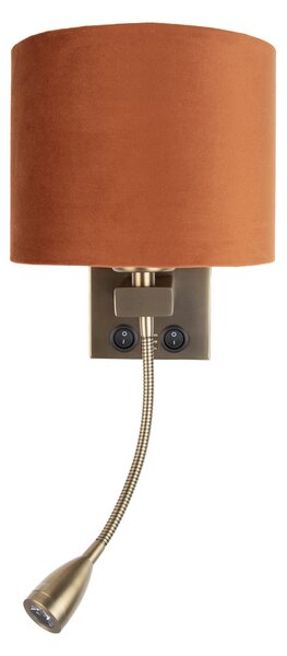 Bronz fali lámpa rugalmas karral és narancssárga búrával, arany belsővel 18 cm - Brescia Combi