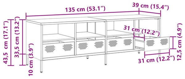 Acél TV-szekrény - Ipari Stílus - 135cm