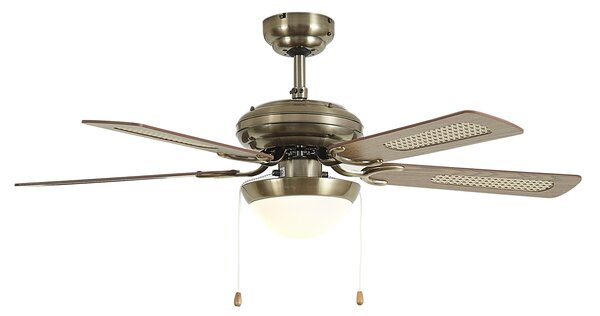 Mennyezeti ventilátor sárgaréz színben, famintával és rattan 105 cm-es húzókapcsolóval - Mistral Majas