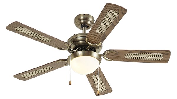 Mennyezeti ventilátor sárgaréz színben, famintával és rattan 105 cm-es húzókapcsolóval - Mistral Majas