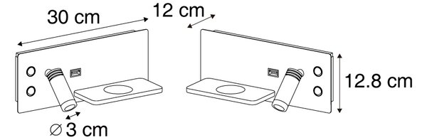 2 darabos bézs fali lámpa szett LED-del, USB-vel és indukciós töltővel - Riza