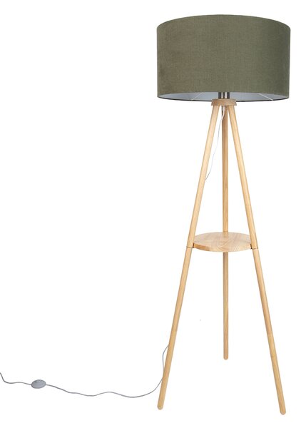 Fa háromlábú állólámpa zöld búrával 50 cm - Lou