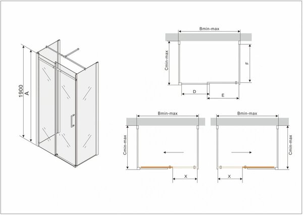 Mexen Omega 3 falas zuhanykabin 150x100cm, 8mm üveg, króm profil-átlátszó üveg, 825-150-100-03-00