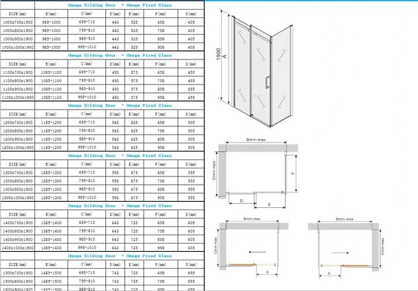 Mexen Omega zuhanykabin 160x70cm, 8mm üveg, króm profil-szürke üveg, 825-160-070-01-40