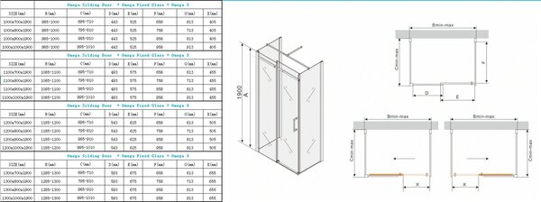Mexen Omega 3 falas zuhanykabin 150x100cm, 8mm üveg, króm profil-átlátszó üveg, 825-150-100-03-00