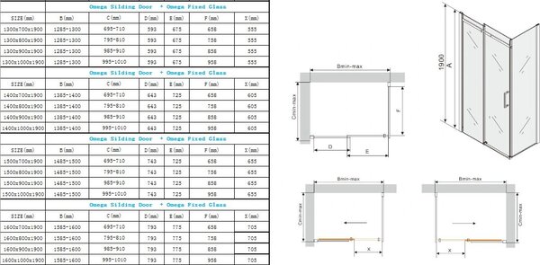 Mexen Omega zuhanykabin 160x70cm, 8mm üveg, króm profil-szürke üveg, 825-160-070-01-40