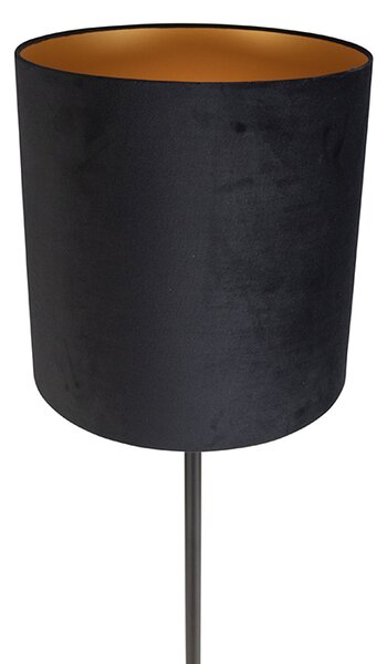 Fekete állólámpa fekete bársony búrával, arannyal 40 cm - Simplo
