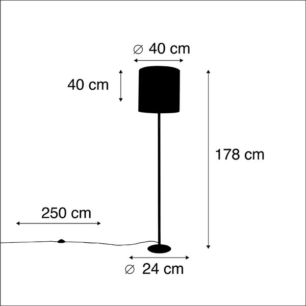 Fekete állólámpa bársony árnyékolóval, páva arany 40 cm - Simplo