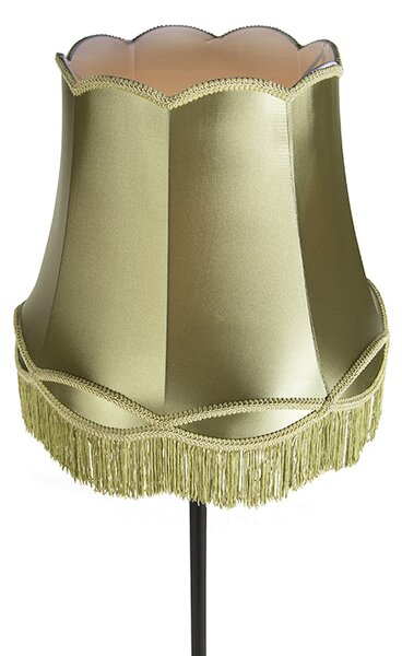 Retro állólámpa fekete nagymama árnyékolóval zöld 45 cm - Simplo