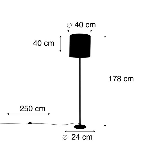 Állólámpa fekete rózsaszín bársony árnyékolóval és aranyozással 40 cm - Simplo