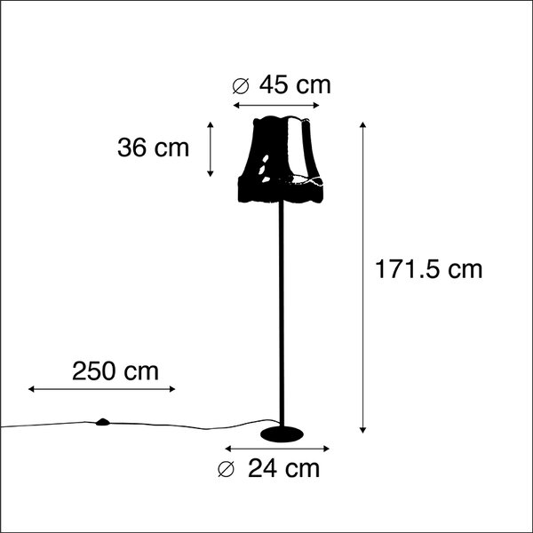 Retro állólámpa fekete nagymama árnyékolóval zöld 45 cm - Simplo