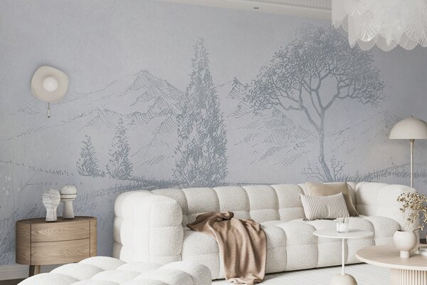 Fotótapéta Toscana táj, fa, mező, minimalizmus, természetes kék színek, természetes kék, Fotótapéta provence stílusban, u99570v2 : Uwalls.hu
