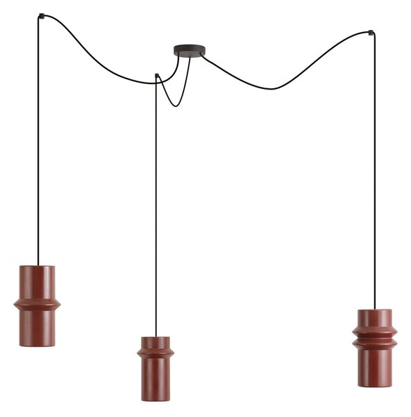 Retro függőlámpa piros, fekete színnel, 3-lámpás - Monti