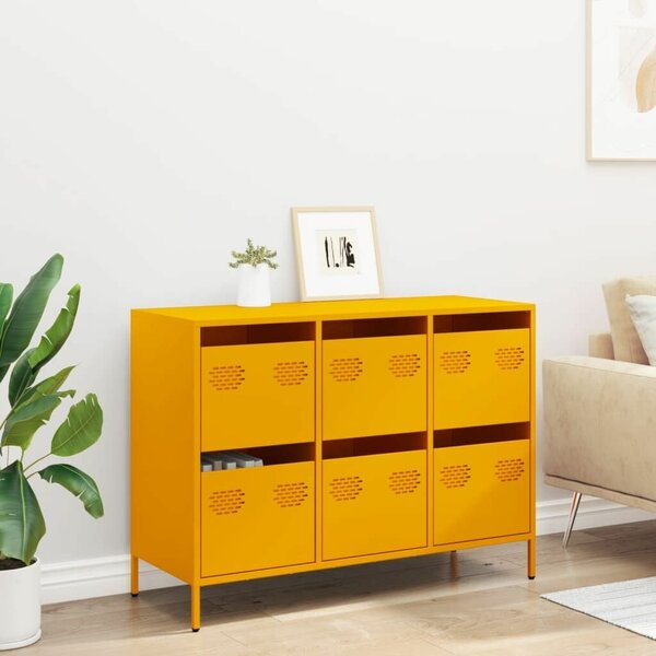 VidaXL Fém Komód - Mustársárga - 6 Fiók - 101,5x39x73,5cm