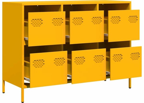 VidaXL Fém Komód - Mustársárga - 6 Fiók - 101,5x39x73,5cm