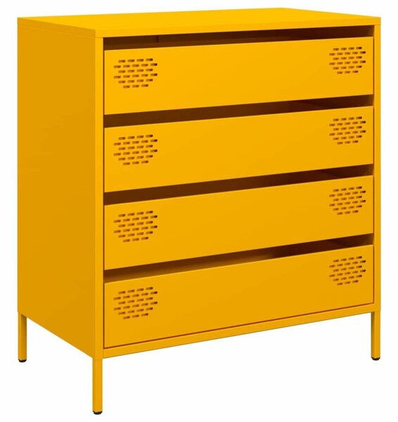 VidaXL Fém Komód - Mustársárga - 4 Fiók - 68x39x73,5cm