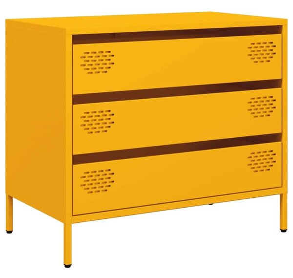 VidaXL Fém Komód - Mustársárga - 3 Fiók - 68x39cm