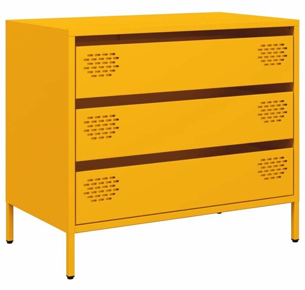 VidaXL Fém Komód - Mustársárga - 3 Fiók - 68x39cm