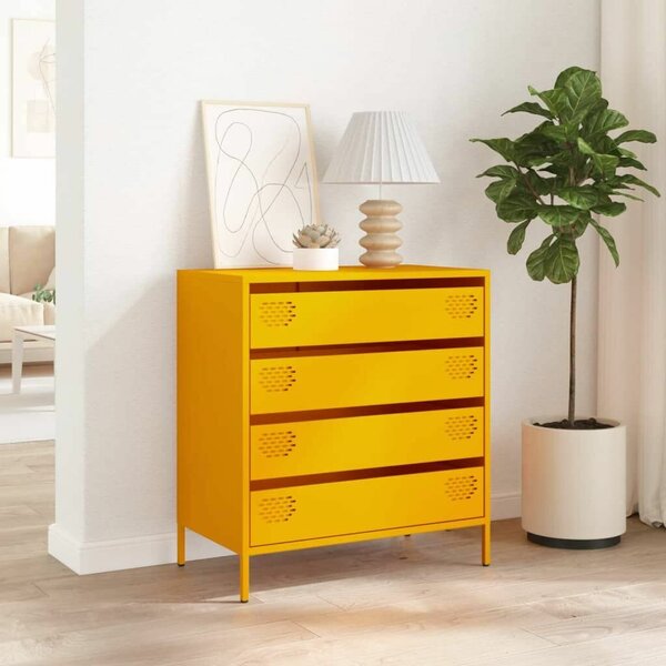 VidaXL Fém Komód - Mustársárga - 4 Fiók - 68x39x73,5cm