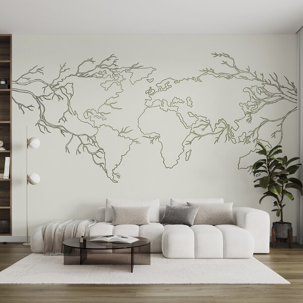 Fotótapéta Világtérkép, faágak, vonalrajz, minimalizmus, természet, zöld, Fotótapéta design, u99731v1 : Uwalls.hu