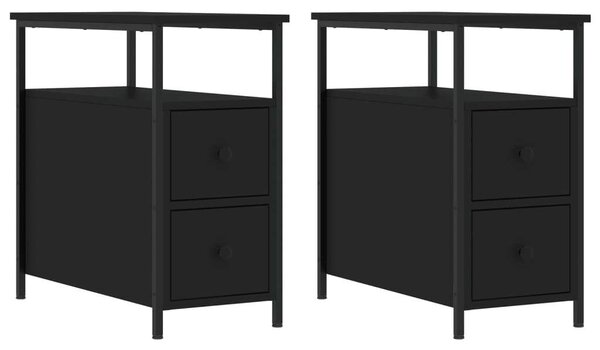 2 db Fekete Fa Éjjeliszekrény - 30x60x60 cm