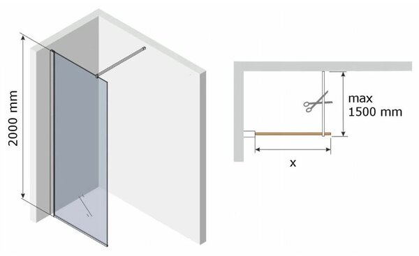 Mexen Kioto zuhanyparaván WALK-IN 8mm, 140x200 cm, fehér mintás, 800-140-000-00-85