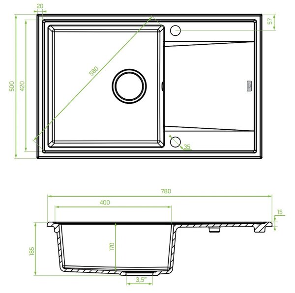 LAVEO Megalo - konyhai mosogató 790x490x230 mm, bézs, SBE_411T