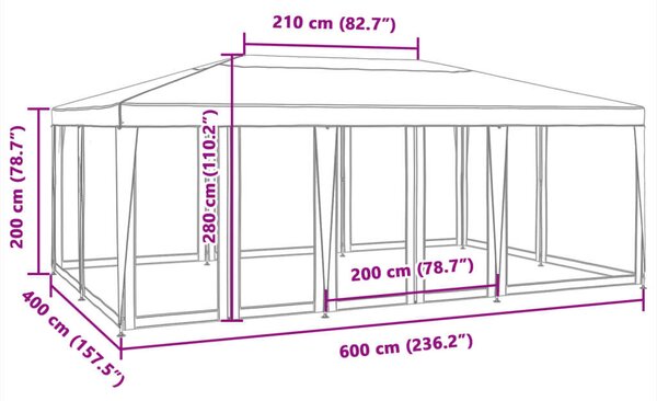 VidaXL HDPE rendezvénysátor 10 hálós oldalfallal, 6 x 4 m, zöld