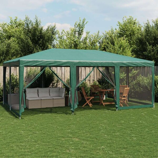 VidaXL HDPE rendezvénysátor 10 hálós oldalfallal, 6 x 4 m, zöld
