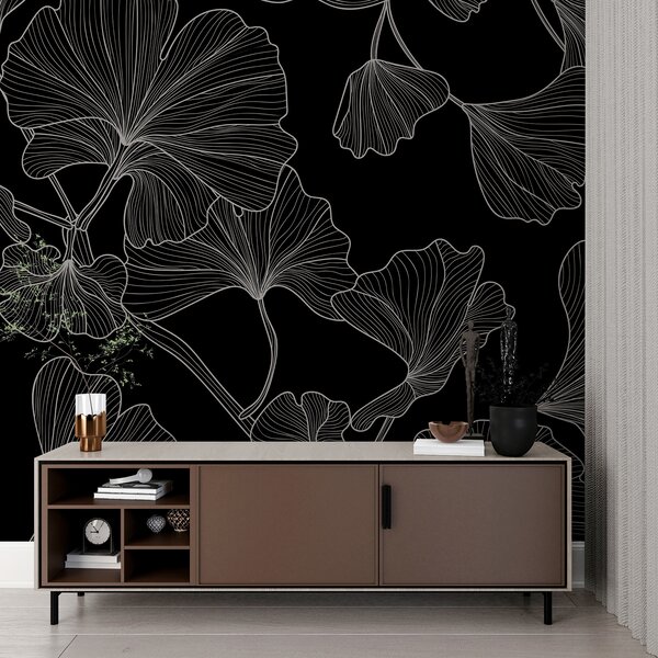 Fotótapéta Elegáns ginkgo minta fekete háttéren, Modern fotótapéta, Modern fotótapéta, w00328v1 - Muralas.hu