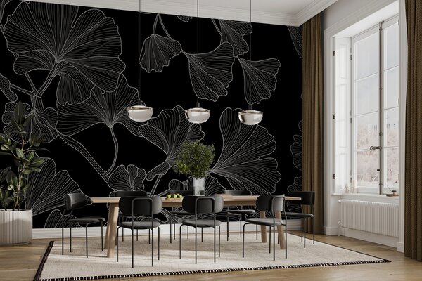 Fotótapéta Elegáns ginkgo minta fekete háttéren, Modern fotótapéta, Modern fotótapéta, w00328v1 - Muralas.hu