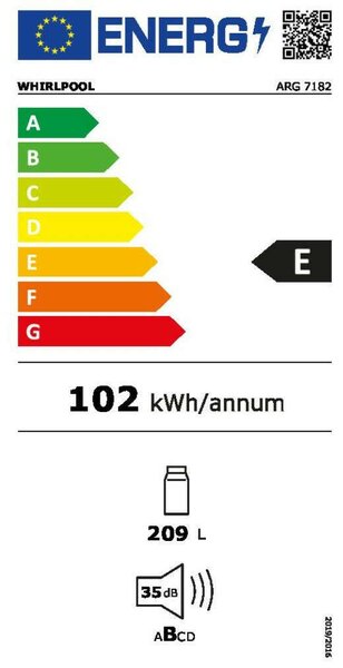 Whirlpool ARG 7182 Beépíthető Egyajtós hűtőszekrény, 211L, M:122, E energiaosztály
