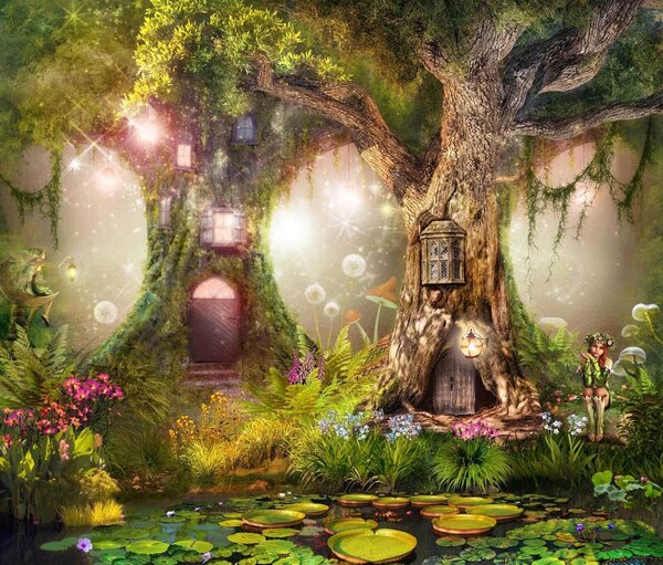 Fotótapéta Tündérház a fán, Gyerekszoba fotótapéta, Népszerű fotótapéta, u84360 - Tapeko.hu