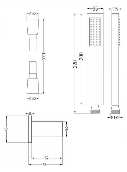 Mexen CUBE - 3 kimenetű, fal alatti zuhanygarnitúra 7 az 1-ben, fehér, 77503 szett