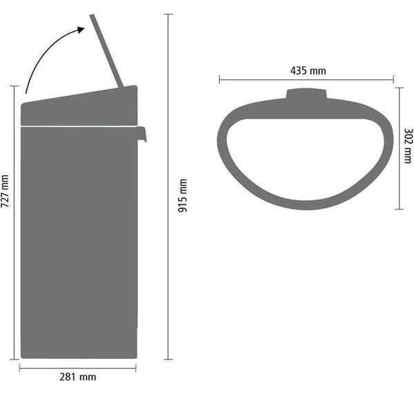 Brabantia Touch Bin New Soft-Touch nyomófedeles hulladékgyűjtő belső tartállyal, ovális, 40L - L méret, r.m. acél fényes - 112881