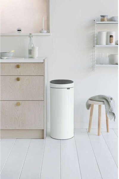 Brabantia Touch Bin New Soft-Touch nyomófedeles hulladékgyűjtő belső tartállyal, kerek, 30L - G méret, acél, fehér - 115141