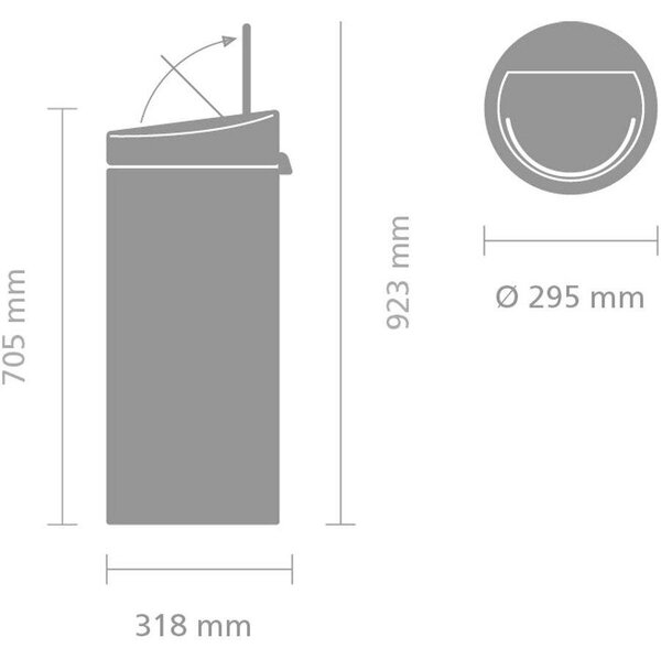 Brabantia Touch Bin New Soft-Touch nyomófedeles hulladékgyűjtő belső tartállyal, kerek, 30L - G méret, acél, fehér - 115141