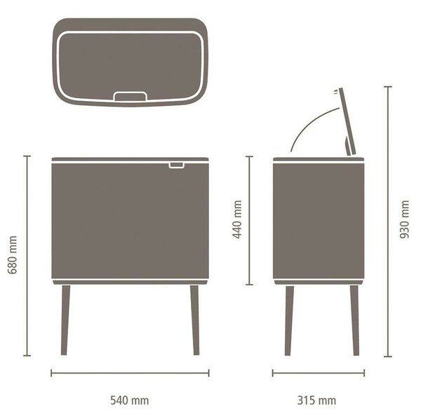Brabantia Bo Touch Bin Szelektív Kuka - 3x11L, Beton Szürke