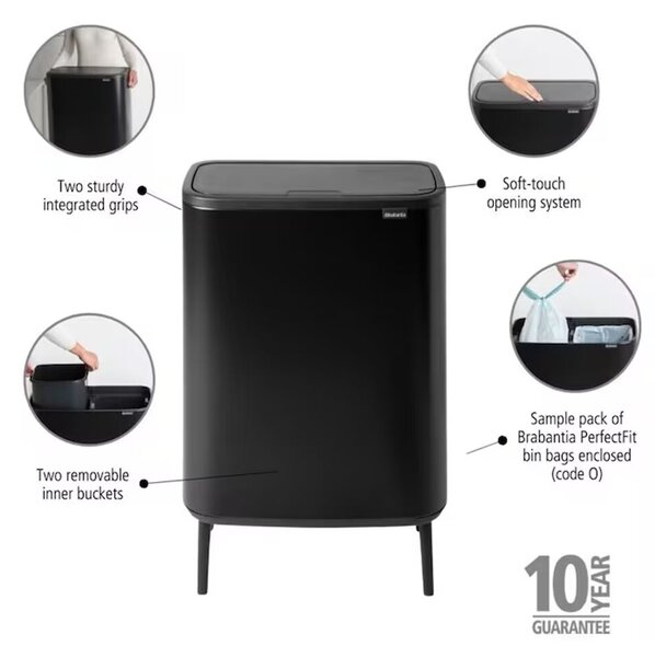 Brabantia Bo Touch Bin - Szelektív Szemetest - 2x30L - Matt Fekete