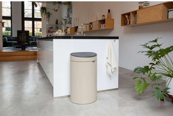 Brabantia Touch Bin New Soft-Touch nyomófedeles hulladékgyűjtő belső tartállyal, ovális, 40L - L méret, acél, világos bézs - 200748
