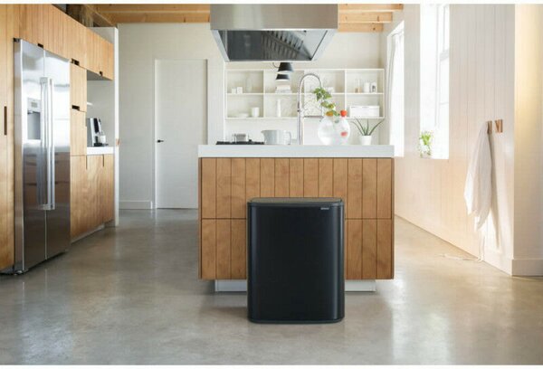 Brabantia Bo Touch Bin nyomófedeles hulladékgyűjtő XXL, padlón álló, műanyag tartály, 2x30L - O méret, acél, matt fekete - 221484
