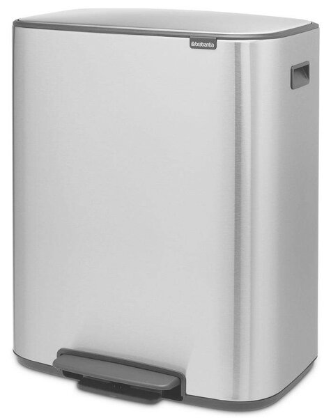 Brabantia Bo Pedal Bin pedálos szelektív hulladékgyűjtő szagmentesen záródó Soft-Close fedél, műanyag tartály, 2x30L - O méret, r.m. acél, selyem ujjlenyomatmentes - 211461