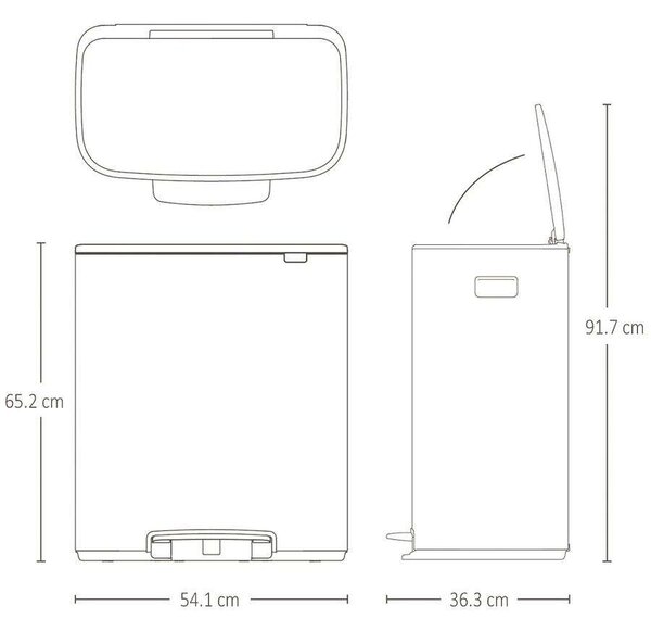 Brabantia Bo Pedal Bin pedálos szelektív hulladékgyűjtő szagmentesen záródó Soft-Close fedél, műanyag tartály, 2x30L - O méret, r.m. acél, selyem ujjlenyomatmentes - 211461