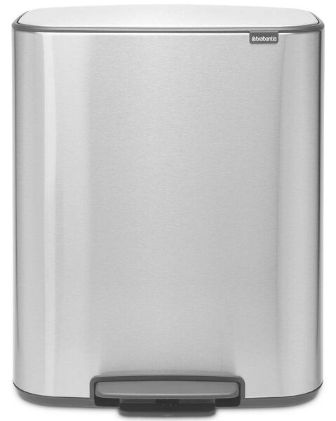 Brabantia Bo Pedal Bin pedálos szelektív hulladékgyűjtő szagmentesen záródó Soft-Close fedél, műanyag tartály, 2x30L - O méret, r.m. acél, selyem ujjlenyomatmentes - 211461