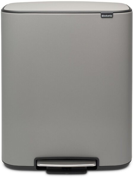 Brabantia Bo Pedal Bin pedálos szelektív hulladékgyűjtő szagmentesen záródó Soft-Close fedél, műanyag tartály, 2x30L - O méret, acél, betonszürke ásványi textúra - 211485